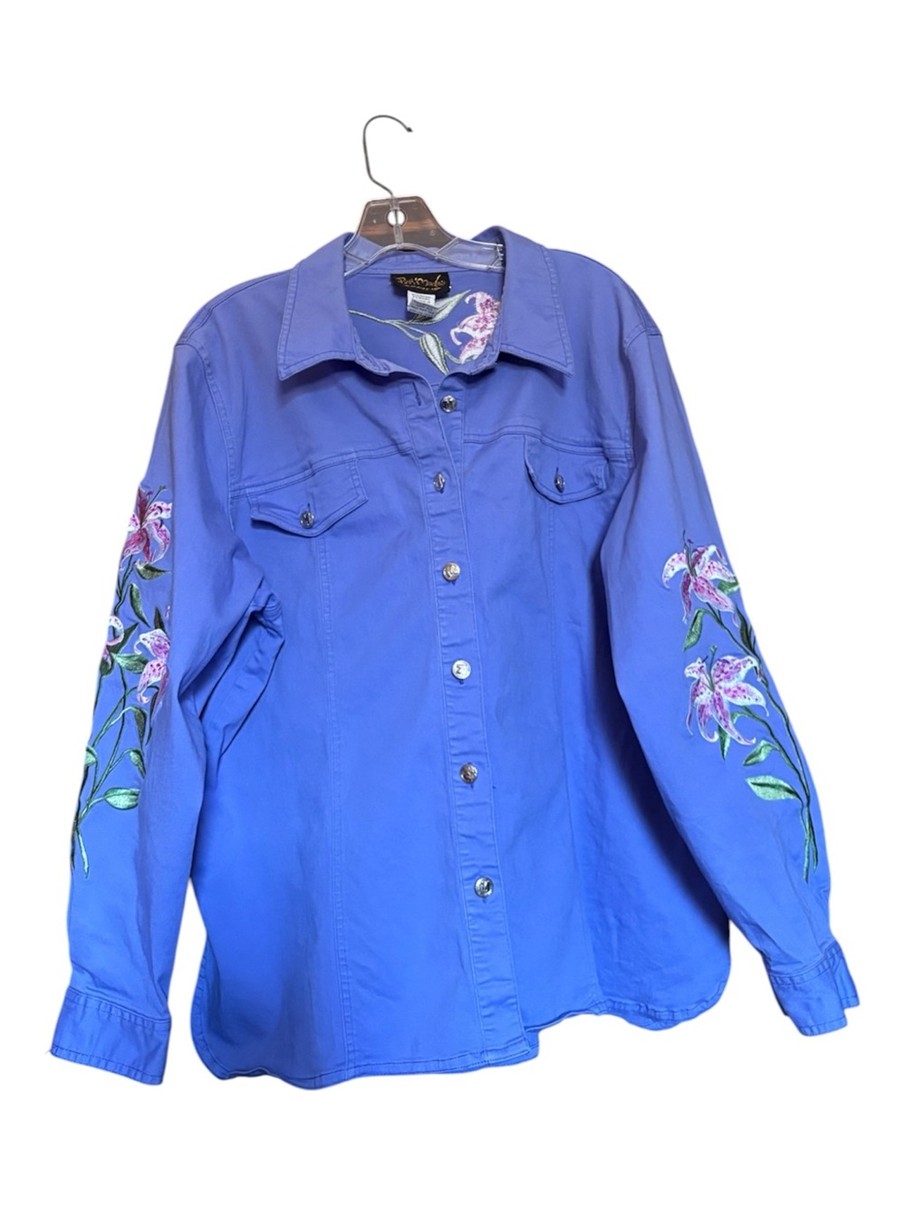 90’s Vintage Embroidered Floral Button-Up Shirt - Periwinkle Bob Mackie - Picture 1 of 6
